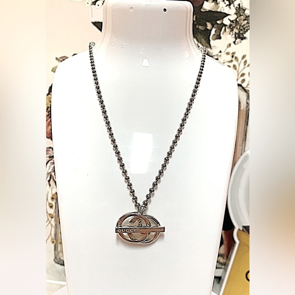 GUCCI Interlocking G Silver 925 Ball Chain Pendant Necklace- GREAT CONDITION - Picture 3 of 8